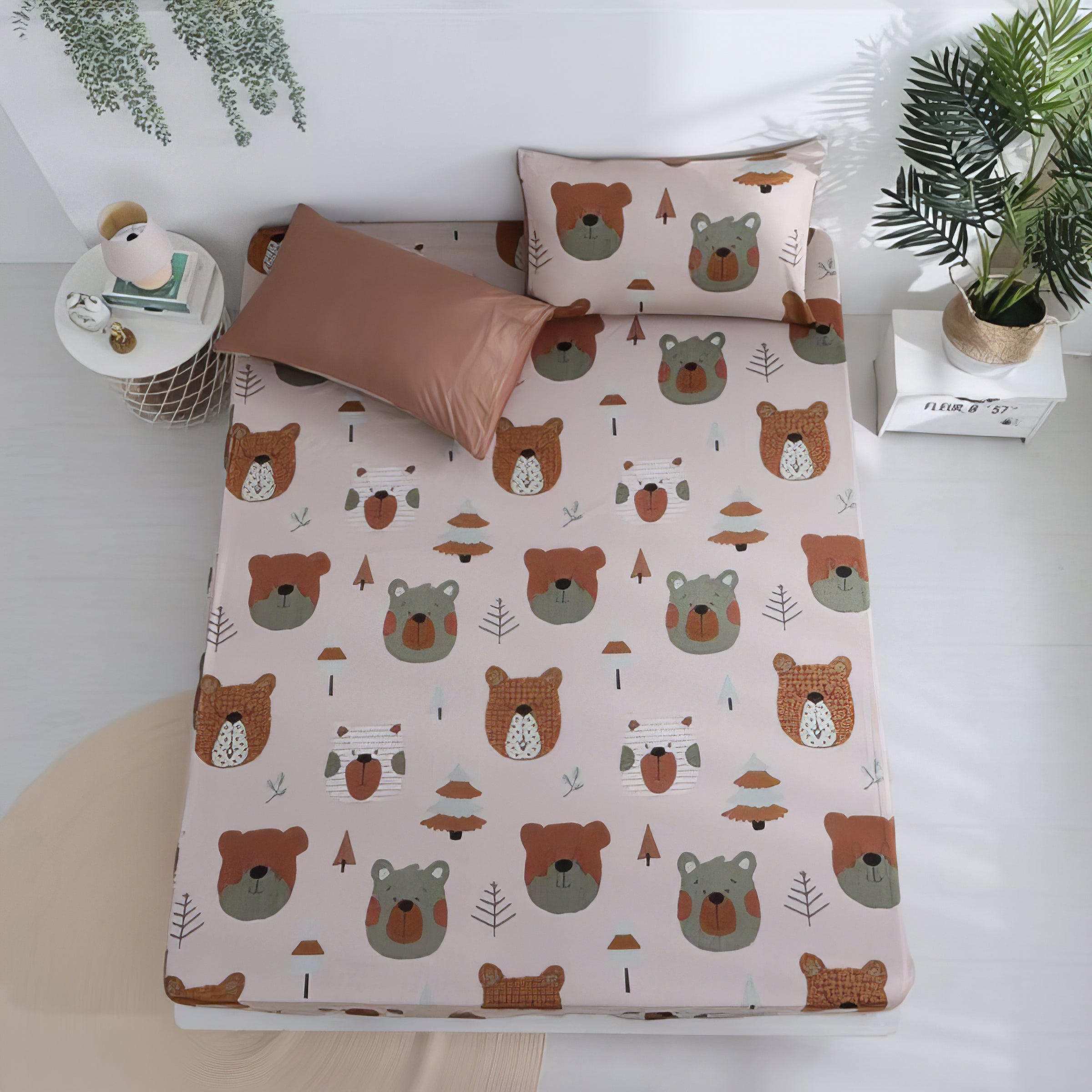 テディベアフレンズ・あたたかみのあるモカカラー｜60番手コーマ綿寝具